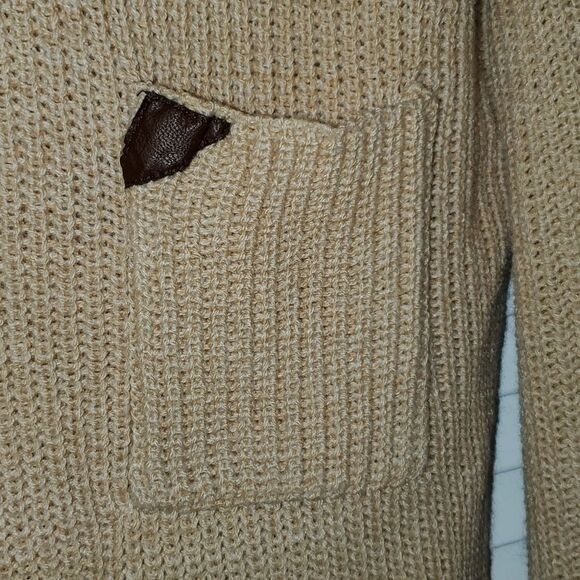Soft Knit Sweater w/ Leather Accent Pocket - Picture 3 of 4